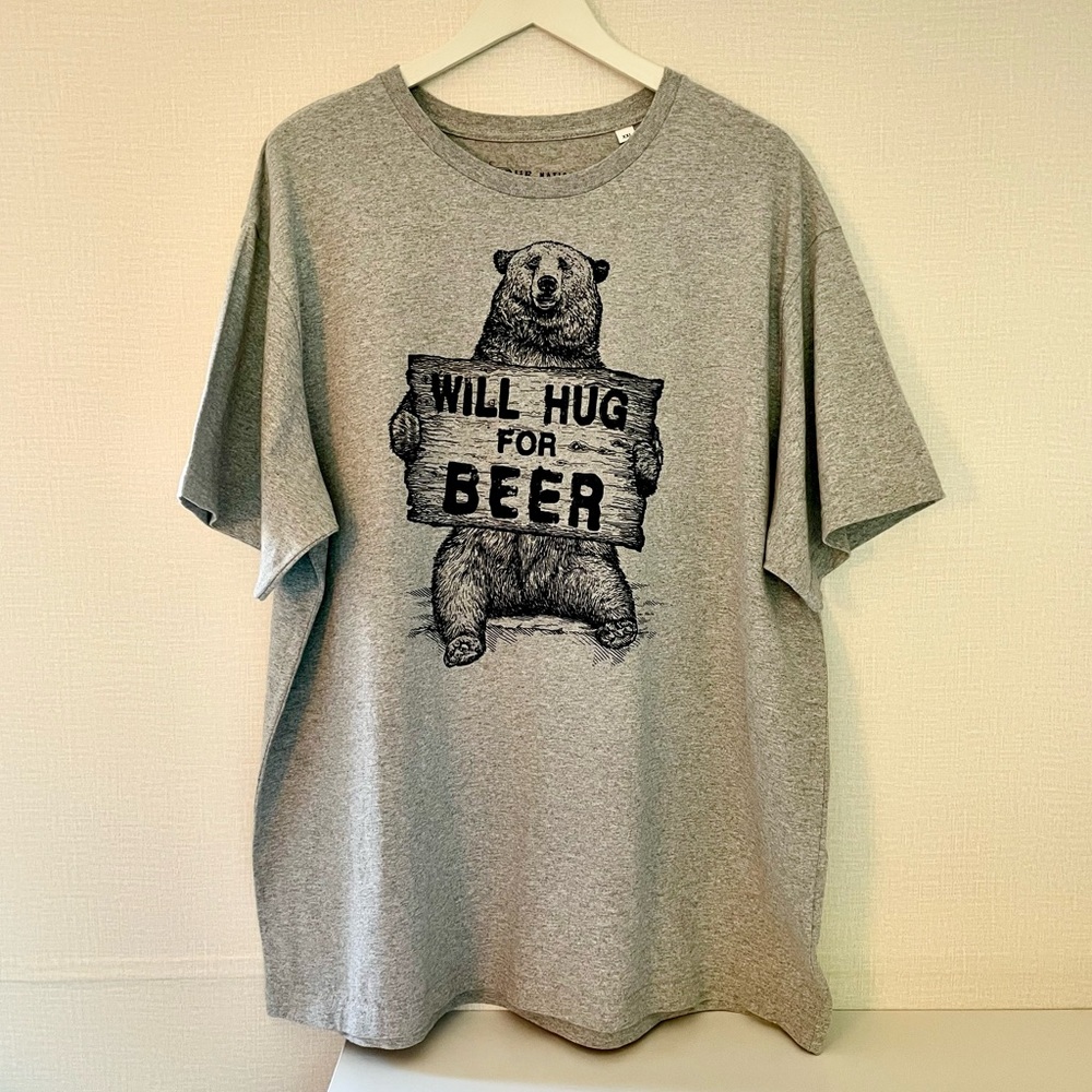 True Nation Men’s XXL, “Will Hug For Beer”, Gray T-Shirt, AS IS for now,…